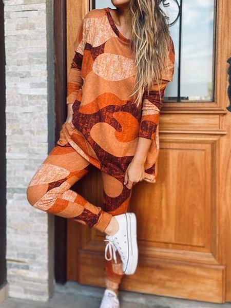 

Geometric Loosen Ethnic Tribal Suits, Flower, Two-piece Outfits