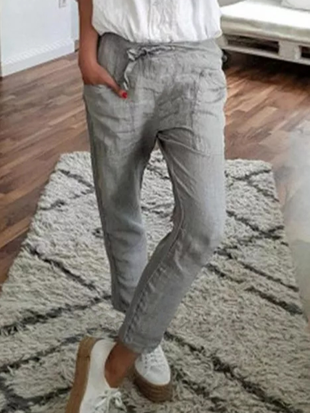 

Casual Cotton Blends Regular Fit Pants, Gray, Pants