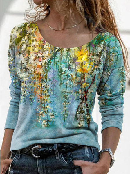 

Vacation Round Neck Floral Shirts & Tops, Multicolor, Tops