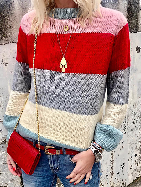 

Plus size Striped Casual Sweater, Red, Knitwear & Sweaters