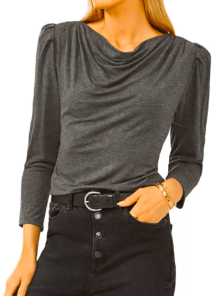 

Spring Long sleeve Casual Regular Fit Cowl Neck Daily Household Tops, Gray, Tees
