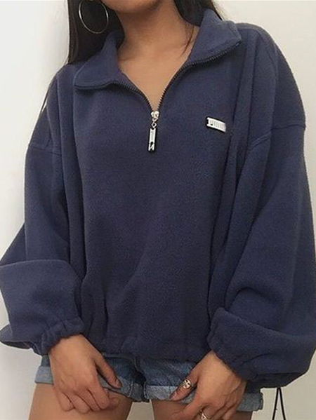 

Lapel Plain Cotton Blends Sweatshirt, Blue, Hoodies & Sweatshirts