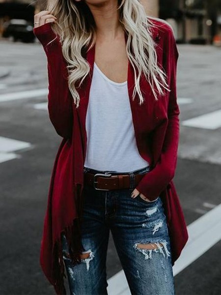 

Plain Long Sleeves Plus Size Casual Women Cardigan, Red, Outerwear