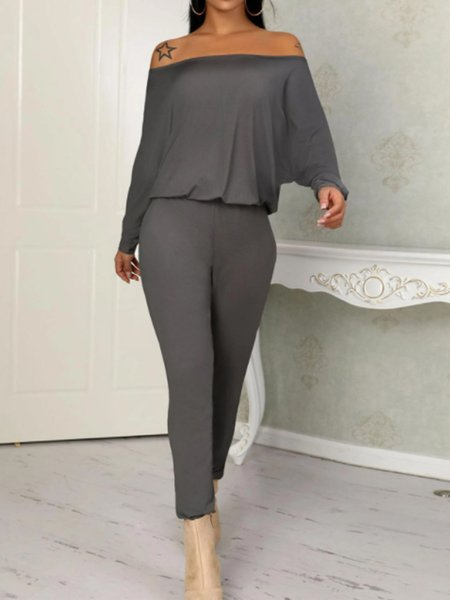 

Casual Daily Solid Suits Top With Pants, Gray, Two-piece Set
