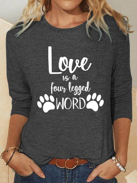 

Crew Neck Letter Casual T-shirt, Gray, Tops