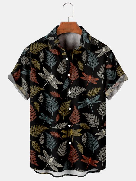 

Mens Retro Floral Print Casual Breathable Short-Sleeved Shirt, Black, Shirts ＆ Blouse