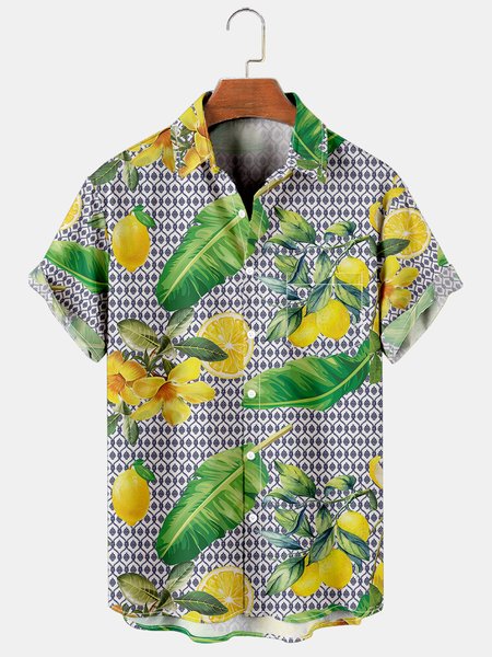 

Tropical Fruits And Plants Graphic Short Sleeve Casual Men's Shirt, As picture, Shirts ＆ Blouse