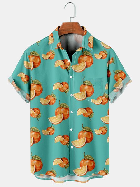 

Orange Graphic Short Sleeve Casual Mens Shirt, As picture, Shirts ＆ Blouse