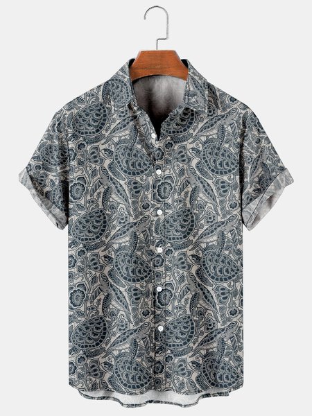 

Mens Turtle Print Casual Breathable Hawaiian Short Sleeve Shirt, Gray, Men's Floral shirt