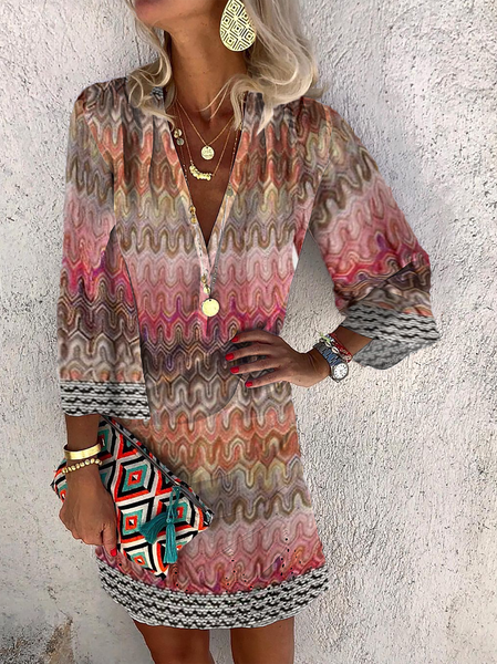 

Plus size Geometric Printed Boho Dresses, Multicolor, Midi Dresses