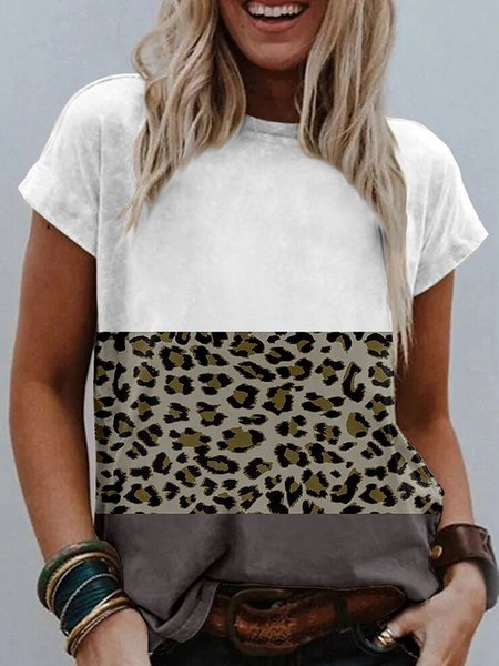 

Leopard Printed Short Sleeve Casual Loosen Shirts & Tops, Multicolor, Tops