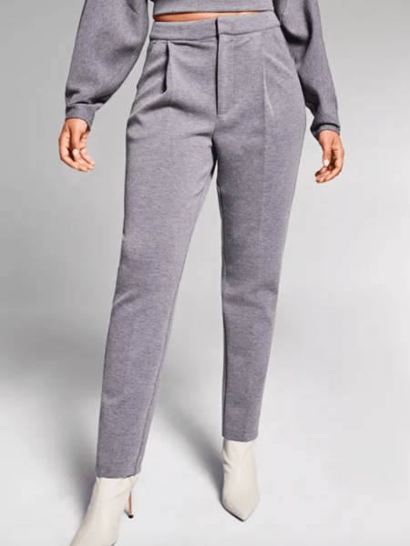 

Spring Lightweight Plain Slightly stretchy Daily Pants, Gray, Cropped Pants