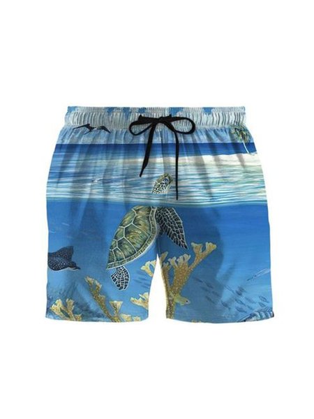 

Men's Sea Turtle Print Casual Stretch Drawstring Hawaiian Beach Shorts, Blue, Men's shorts