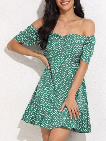 

Boat Neck Sweet Regular Fit Dresses, Green, Floral Dresses