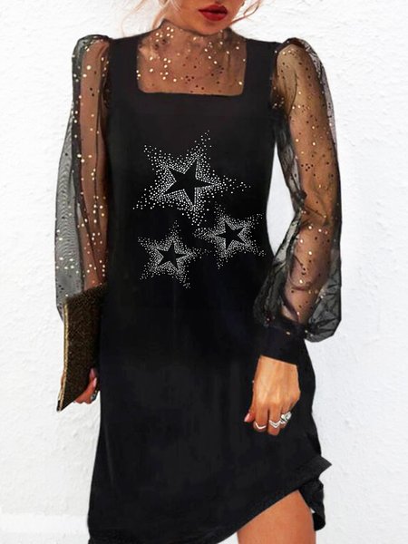

Cotton Blends Party Stand Collar Dresses, Black, Mini Dresses
