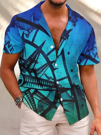 

Fun Compass Print Short Sleeve Shirts & Tops, As picture, Shirts