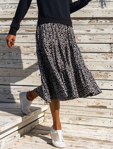 

Elastic Waist Polka Dots Loosen Midi Skirts, Black, Skirts