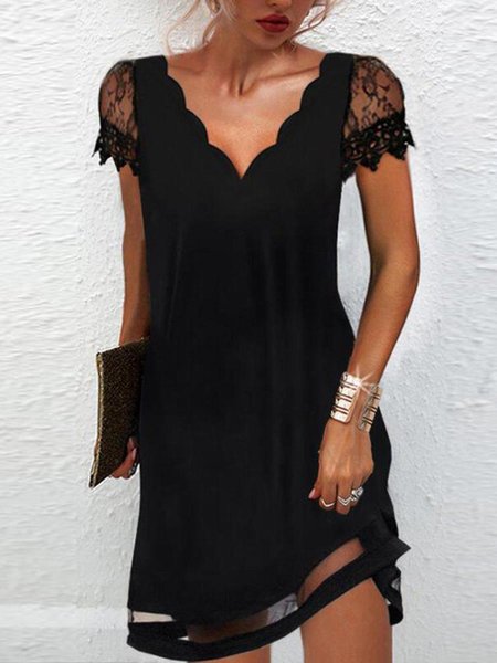 

See-through Look Guipure Plain Party Dresses, Black, Casual Dresses