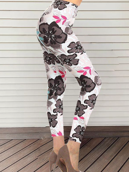 

Brown pink floral elegant white leggings Skinny Pants, leggings