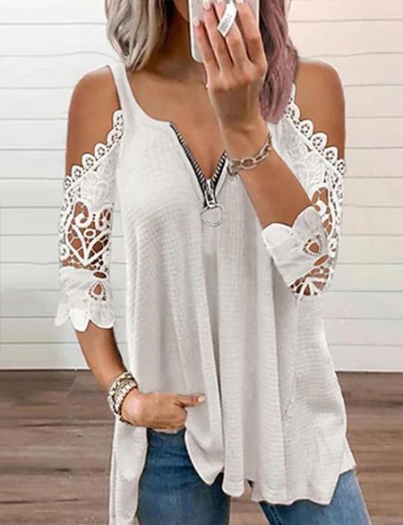 

Loosen Floral Elegant Shirts & Tops, White, Long sleeve tops