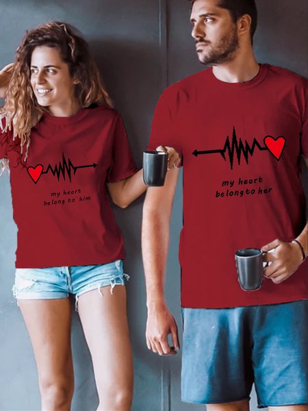 

Love Heart Couples Lover Valentine's Day Funny T-Shirts, Red, Couple T-shirts