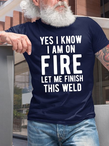 

Funny text printed round neck short-sleeved cotton T-shirt, Purplish blue, T-shirts