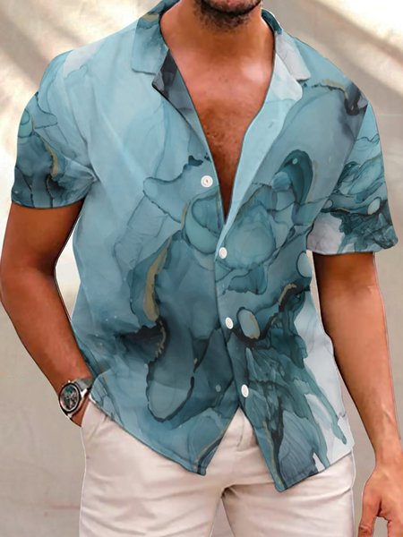 

Abstract Ocean Blue Print Men's Shirts & Tops, As picture, Shirts