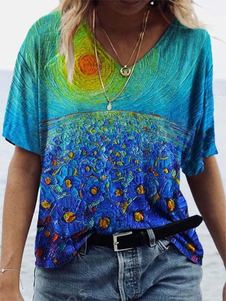 

Ombre Floral Vacation Shirts & Tops, Blue, Tops