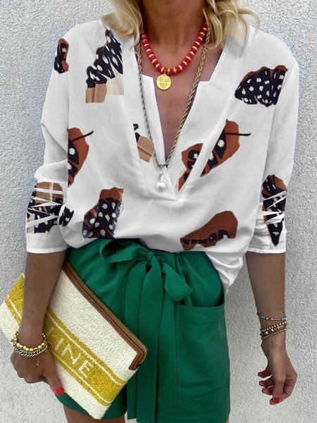 

Floral Loosen V Neck Boho Shirts & Tops, Flower, Tops