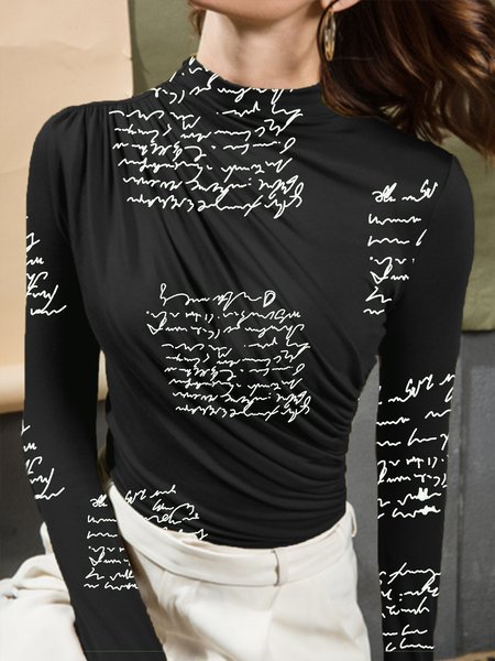 

Basics Slim Fit Letter Printed Chic Top, Black, Tops