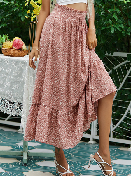 

Casual Floral Bohemian Skirts, Pink, Skirts