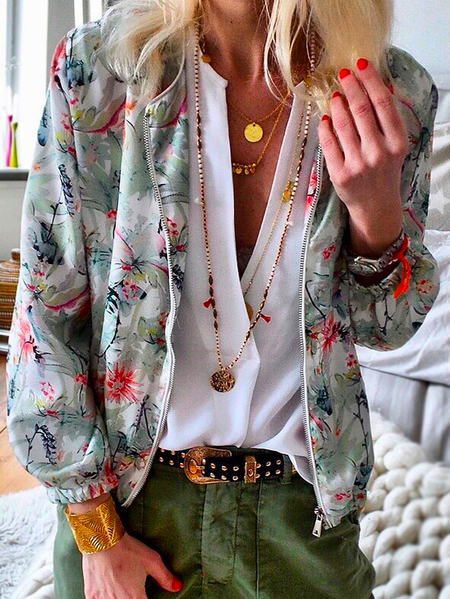

Plus size Casual Floral Outerwear, Multicolor, Outerwear