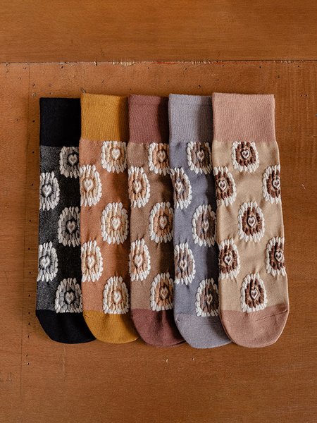 

5 Pairs Of Garden Style Sun Flower Socks, As picture, Socks