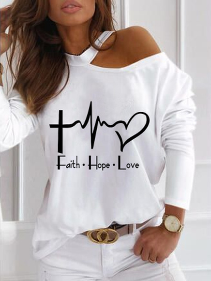 

Letter Off The Shoulder Casual Shirts & Tops, White, Tops