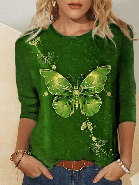 

Cotton Blends Casual Butterfly Shirts & Tops, Green, Tops