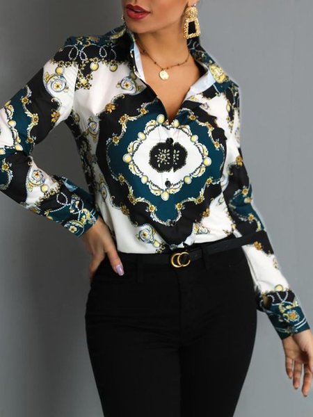

Shirt Collar Long Sleeve Work Top, As picture, Blouses and Shirts