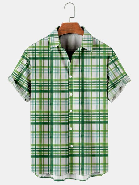 

Holiday Leisure St. Patrick's Day Element Green Striped Pattern Hawaiian Style Printed Shirt Top, Shirts ＆ Blouse