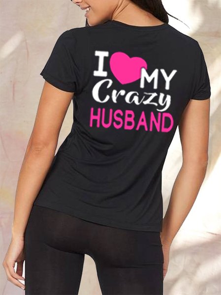 Couples Back Print Crew Neck Unisize Casual Shirts & Tops, Black, Couple T-shirts