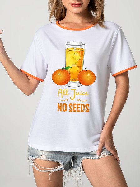 

Unocis Fun Printed Round Neck Short Sleeve Ringer Tee, Orange, T-shirts