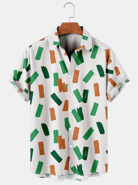

Holiday And Leisure St. Patrick's Day Elements ColorfulGeometric Pattern Hawaiian Style Printed Shirt Top, As picture, Men's Floral shirt
