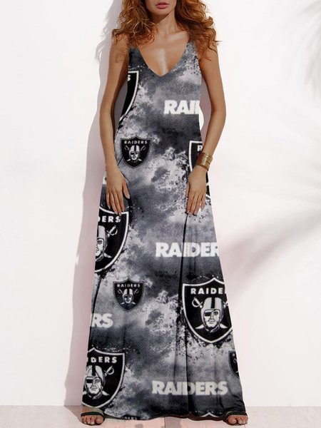 

Gradient letters sleeveless A-line loose long dress Dress, Gray, Casual Dresses