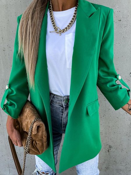 

Plain Long Sleeves Lapel Plus Size Casual Women Outwear, Green, Coats & Jackets