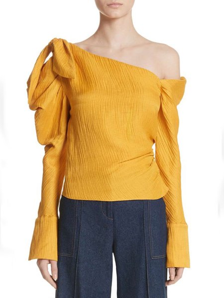 

Long sleeve Daily Plain Regular Fit Lady Top, Yellow, Blouses and Shirts