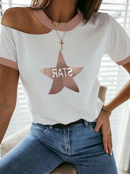 

Casual Off The Shoulder Star Shirts & Tops, White, Tops