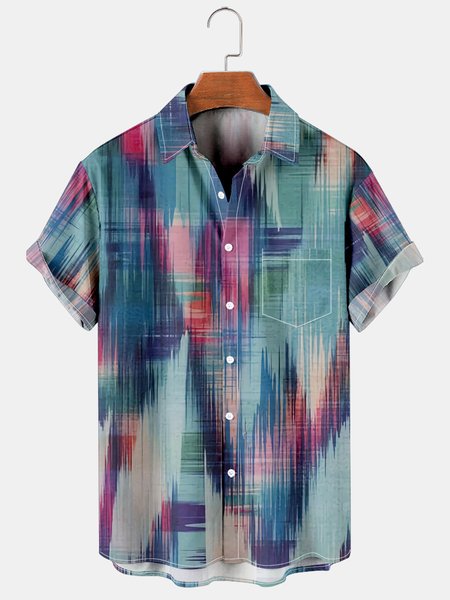 

Casual vacation style abstract print short-sleeved shirt, As picture, Short Sleeves Shirts