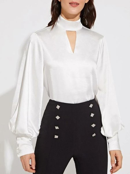 

Solid Regular Fit Long sleeve Top, White, Blouses and Shirts