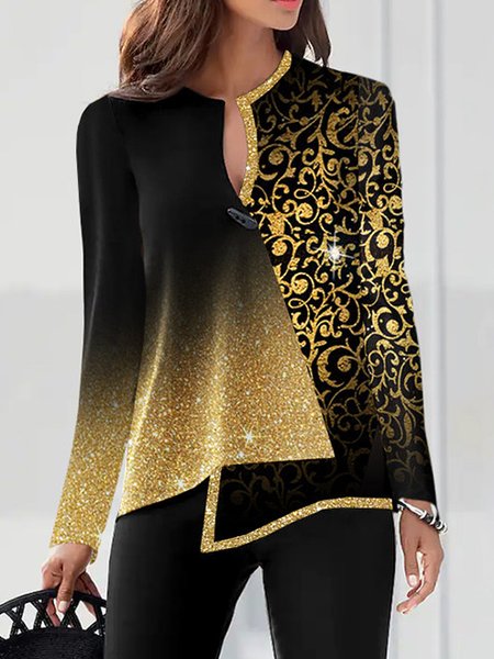 

Fashion gold printing hot stamping gradient asymmetric Party Shirts & Tops, Multicolor, Tops