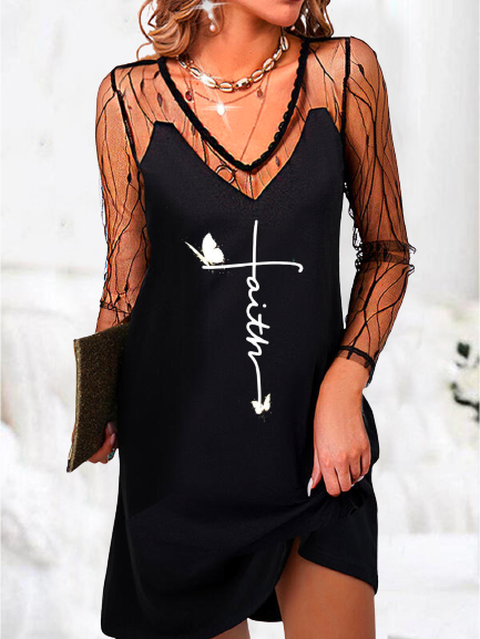 

Casual V Neck Cotton Blends Dresses, Black, Mini Dresses