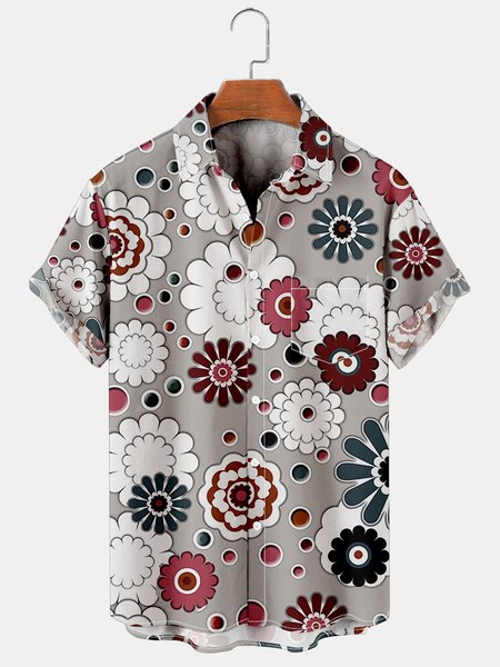 

Leisure resort style floral print short-sleeved shirt, As picture, Short Sleeves Shirts
