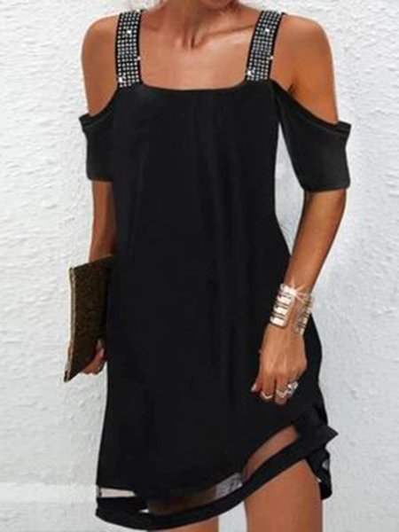 

Loosen Party Spaghetti Plain Dresses, Black, Mini Dresses